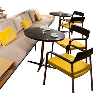 Facet Table – Round Glass Top with Nocca chairs and SuperSpan Sofa - thumb