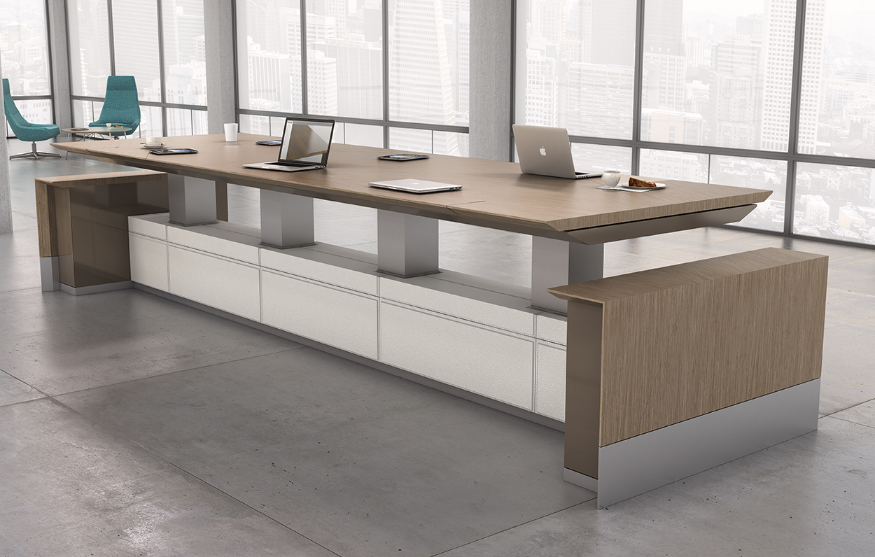 Motile Table with Storage in EV Flat Cut Oak