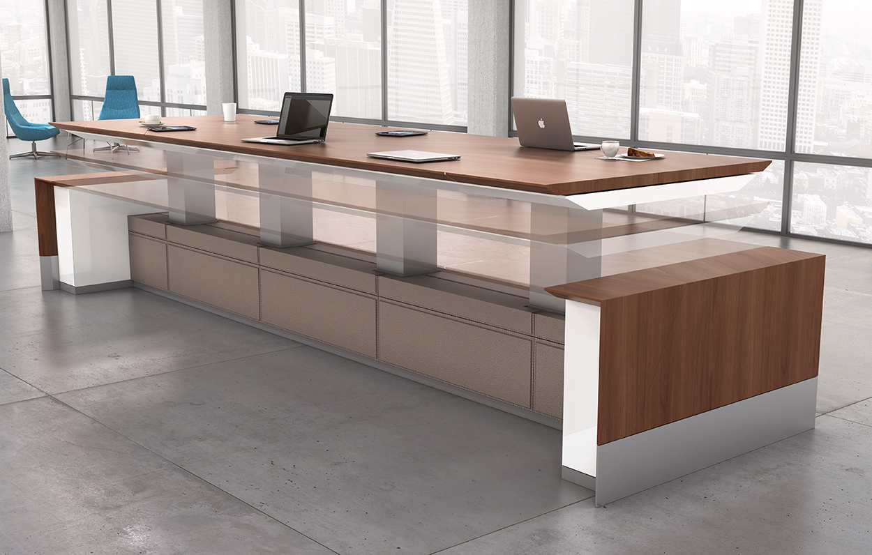 Motile Table with Storage in Flat-Cut Non-figured Walnut