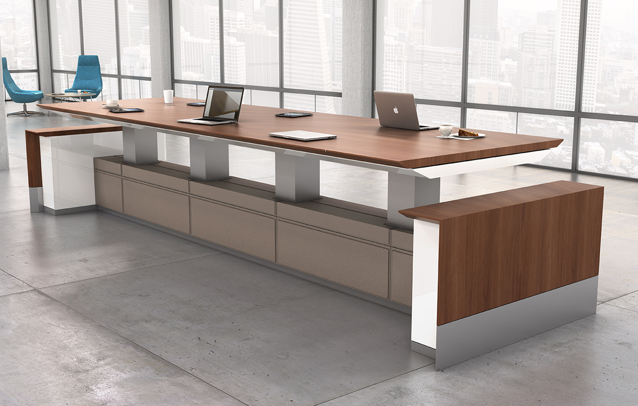 Motile Table with Storage in Flat-Cut Non-figured Walnut