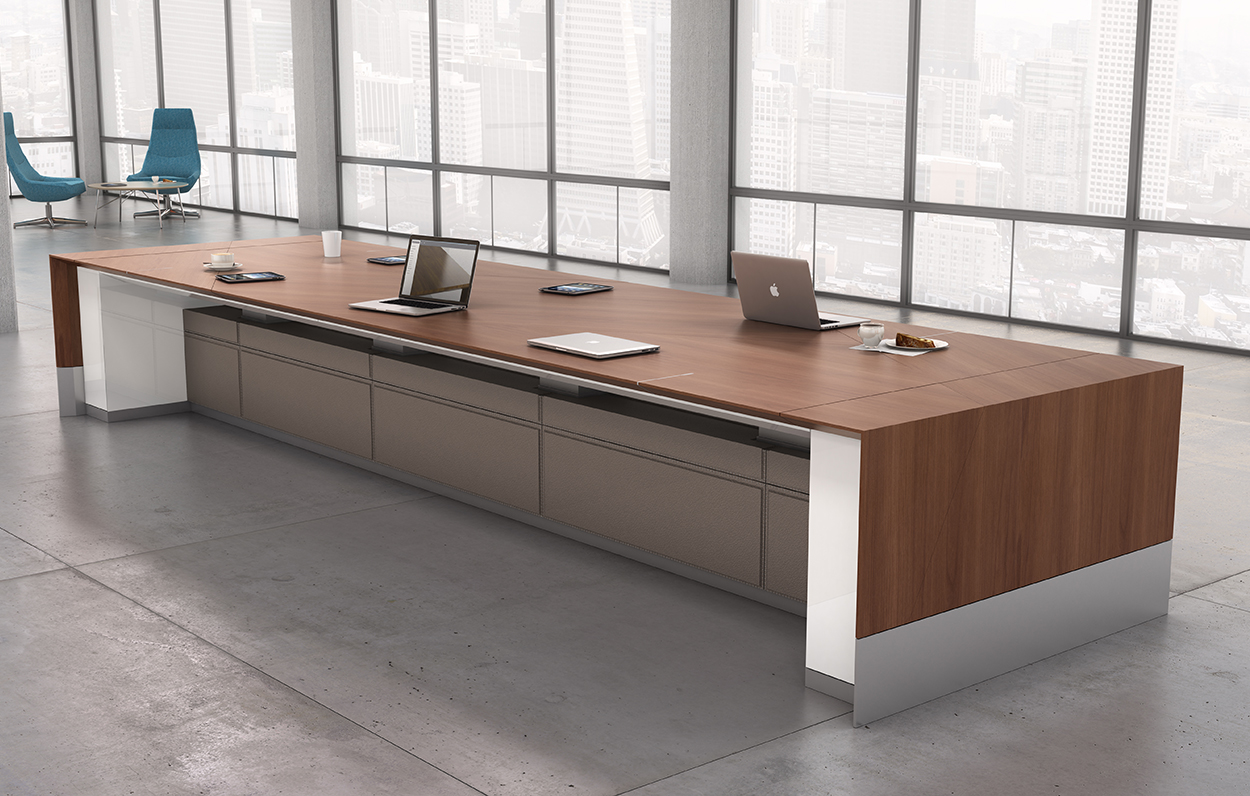 Motile Table with Storage in Flat-Cut Non-figured Walnut