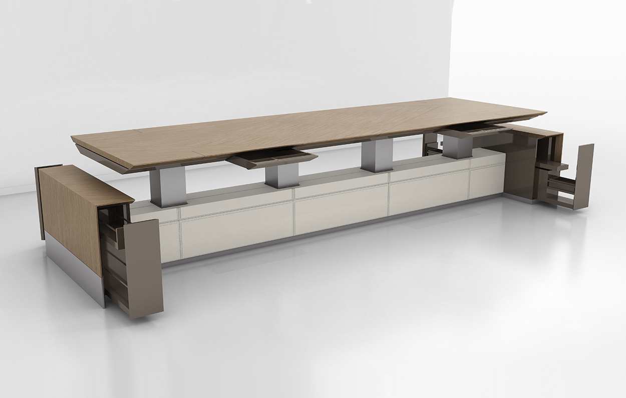 Motile Table with Storage in EV Flat Cut Oak