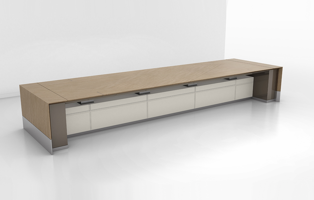 Motile Table with Storage in EV Flat Cut Oak