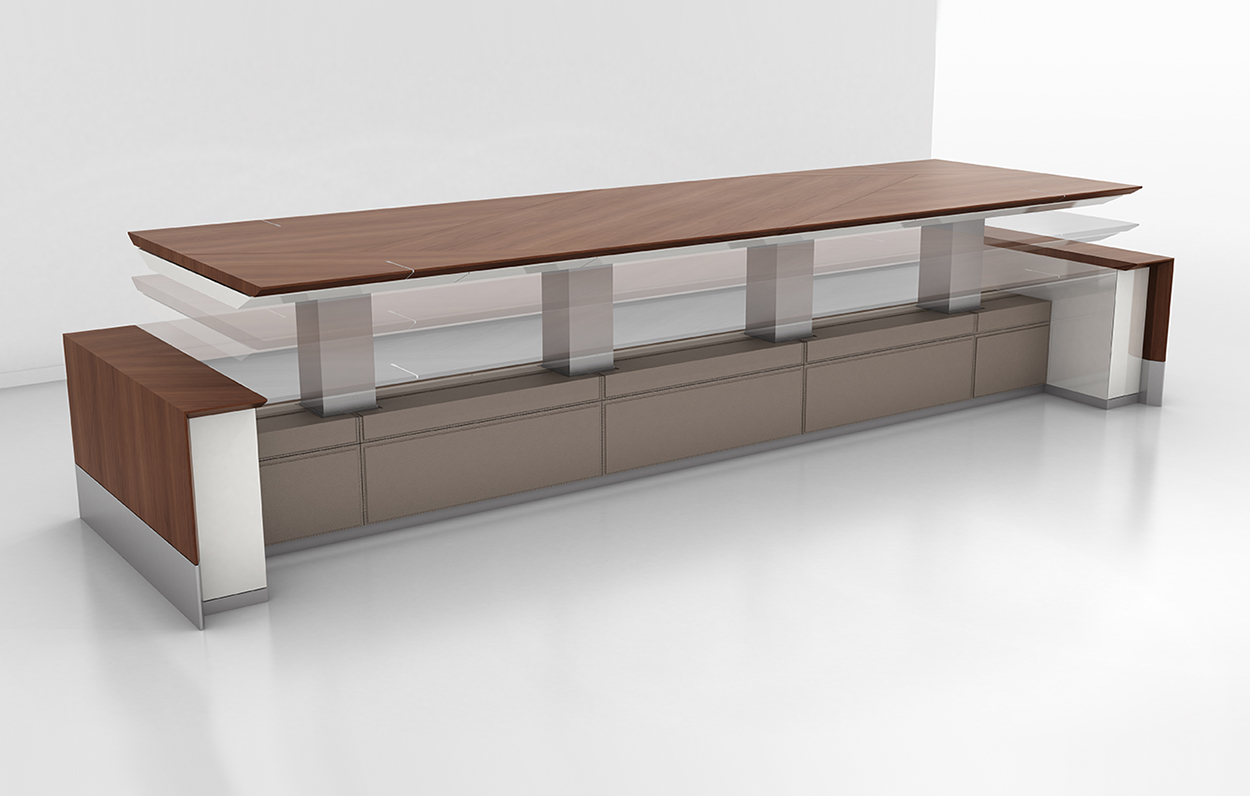 Motile Table with Storage in Flat-Cut Non-figured Walnut