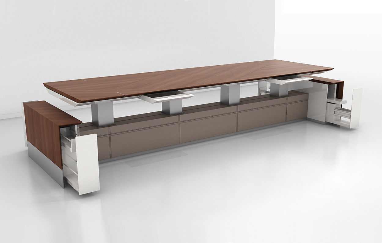 Motile Table with Storage in Flat-Cut Non-figured Walnut