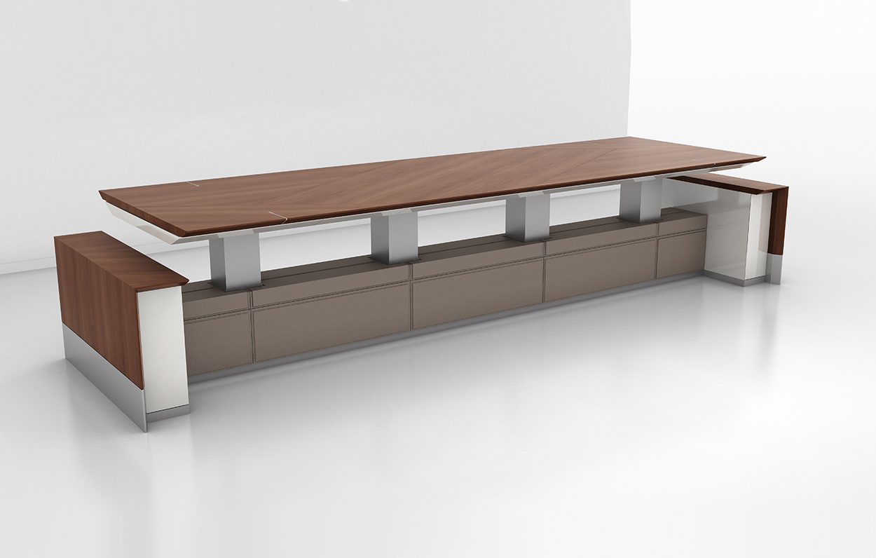 Motile Table with Storage in Flat-Cut Non-figured Walnut