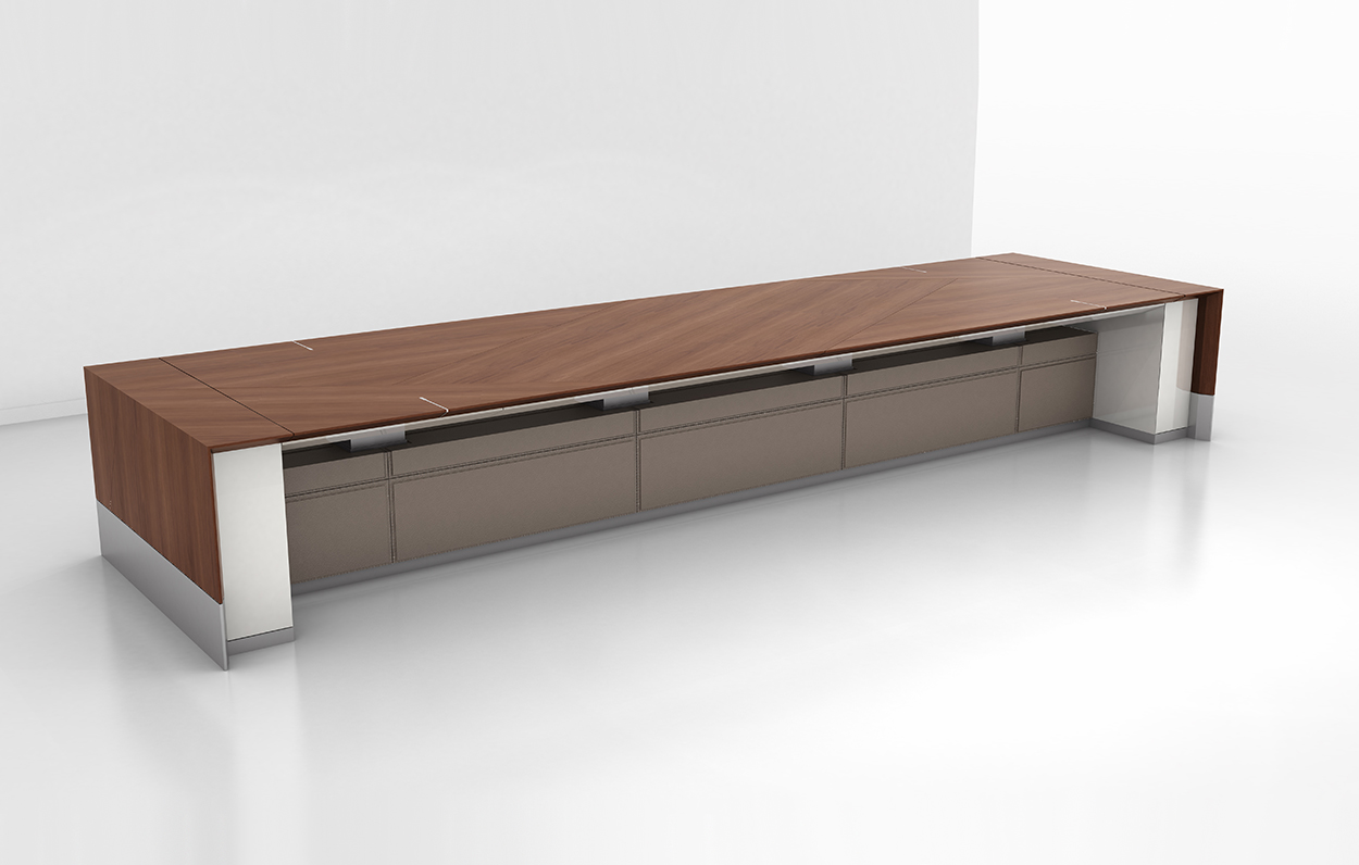 Motile Table with Storage in Flat-Cut Non-figured Walnut