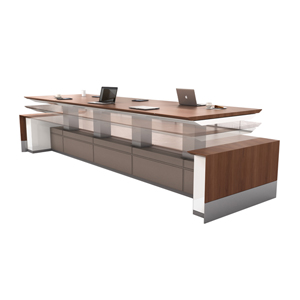 Motile Table with Storage in Flat-Cut Non-figured Walnut