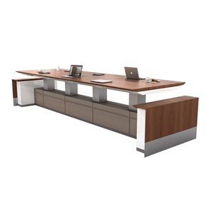 Motile Table with Storage in Flat-Cut Non-figured Walnut