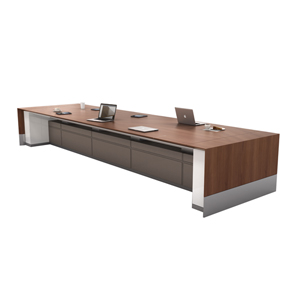 Motile Table with Storage in Flat-Cut Non-figured Walnut
