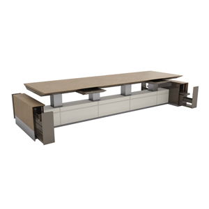 Motile Table with Storage in EV Flat Cut Oak