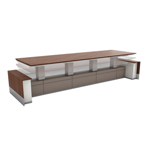 Motile Table with Storage in Flat-Cut Non-figured Walnut