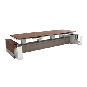Motile Table with Storage in Flat-Cut Non-figured Walnut