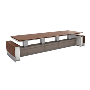 Motile Table with Storage in Flat-Cut Non-figured Walnut
