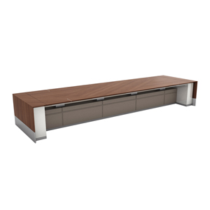 Motile Table with Storage in Flat-Cut Non-figured Walnut
